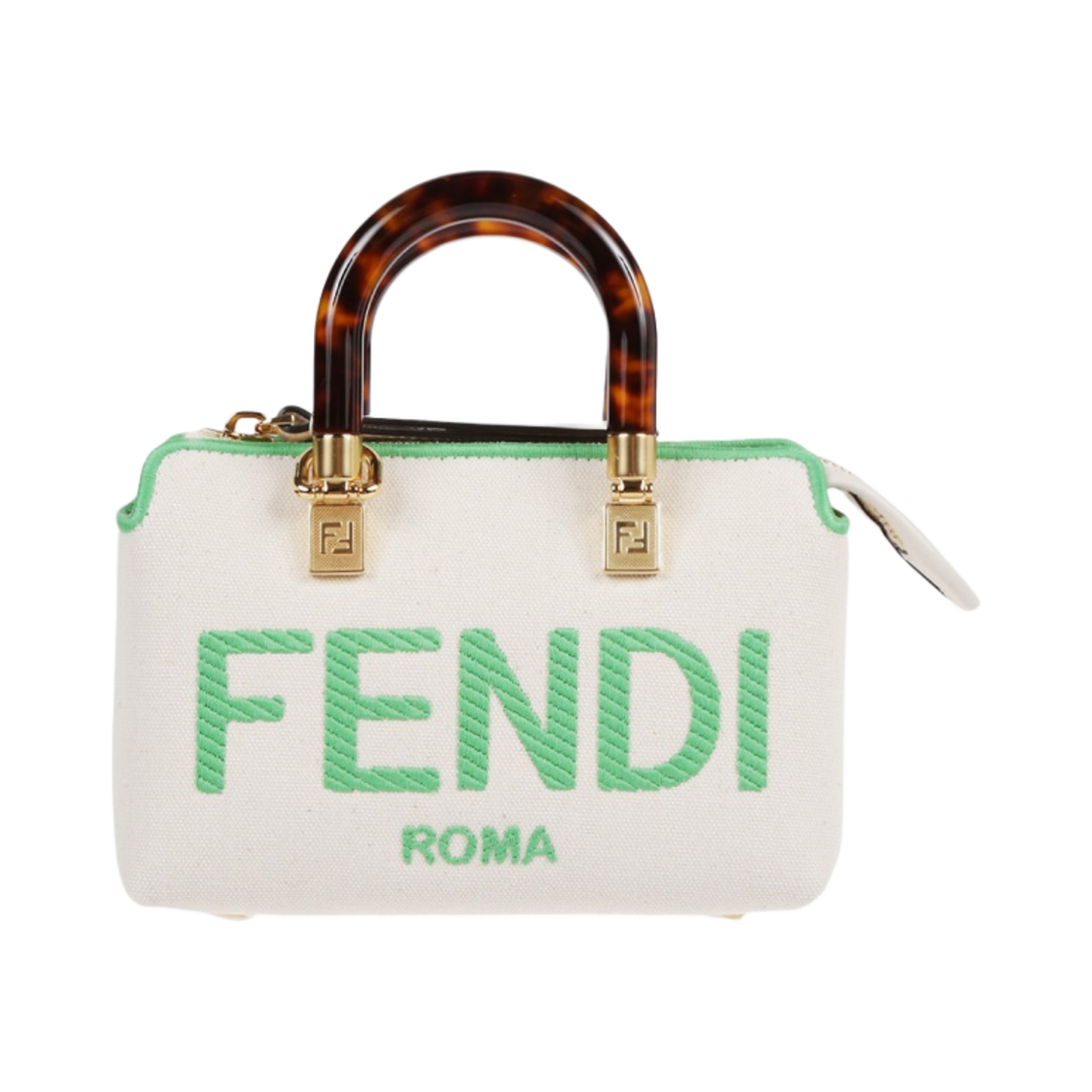 8BS067ANVGF1LG8 Fendi By The Way Canvas Mini Boston Bag Beige Green
