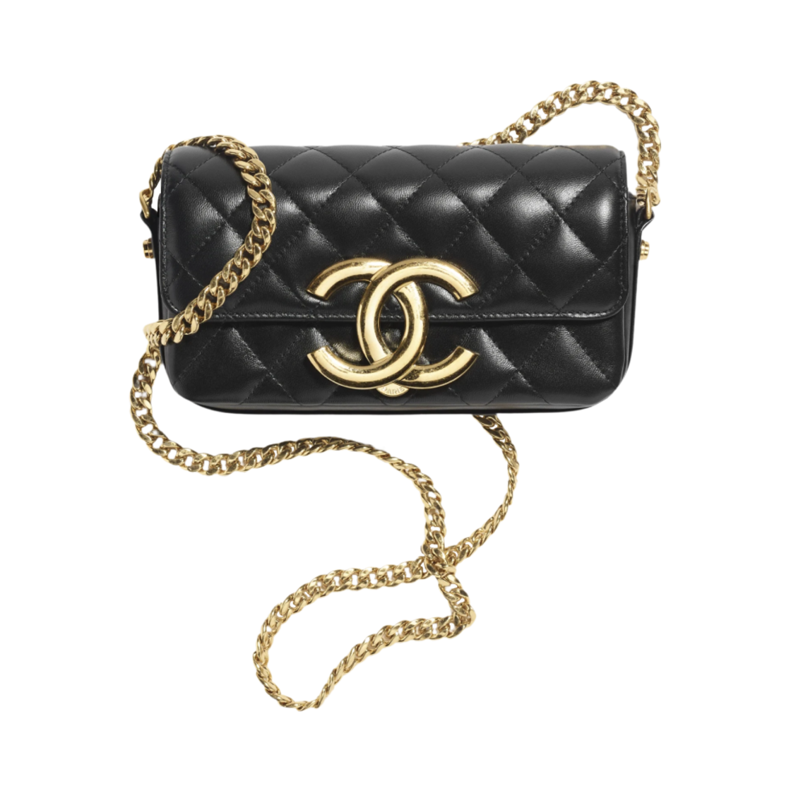 샤넬 클래식 체인 플랩 폰 홀더 샤이니 램스킨 & 골드 메탈 블랙(Chanel Flap Phone Holder with Chain Shiny Lambskin & Gold Black) - 1