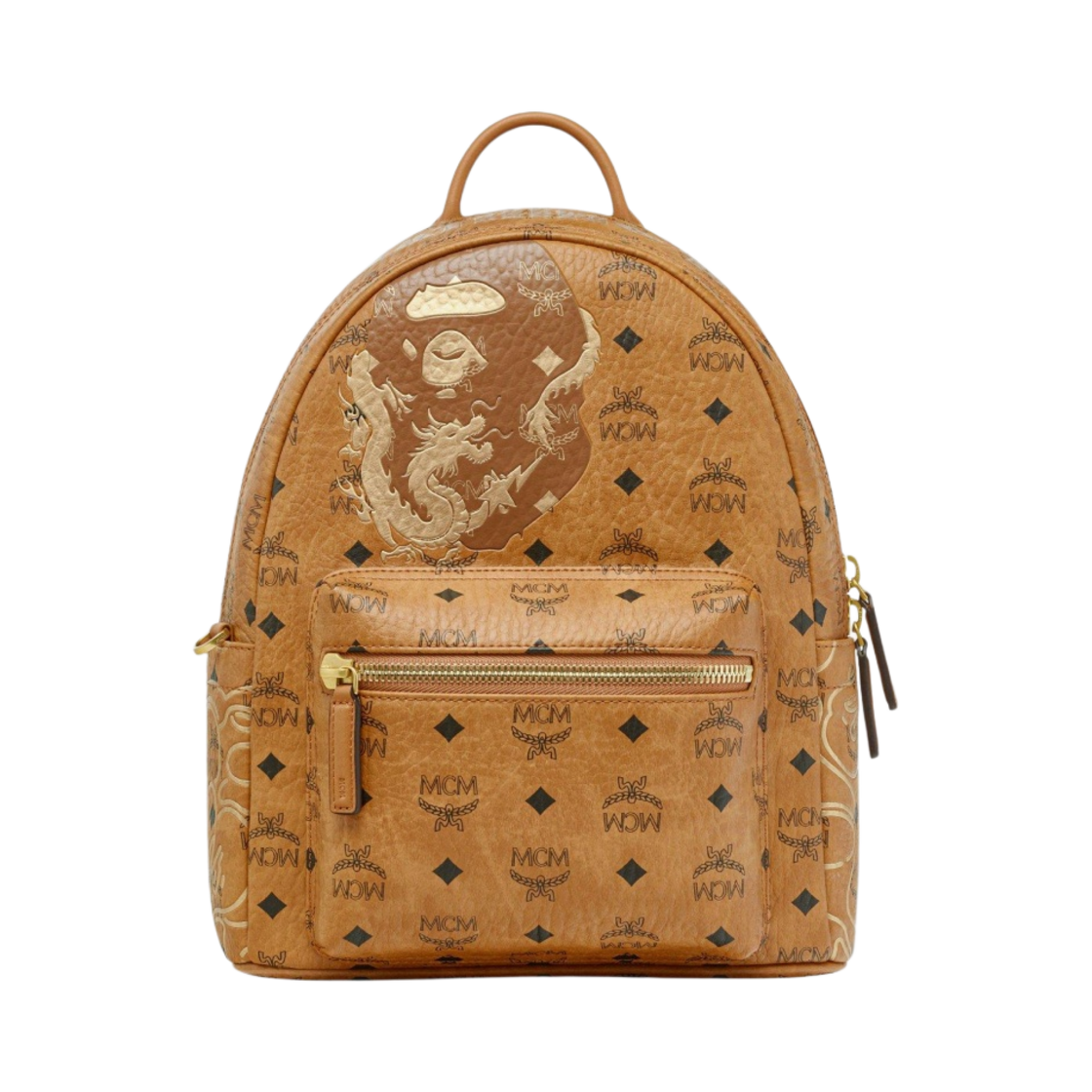 BAPE x MCM 비세토스 스타크 백팩 스몰 꼬냑(BAPE x MCM Visetos Stark Backpack Small Cognac)