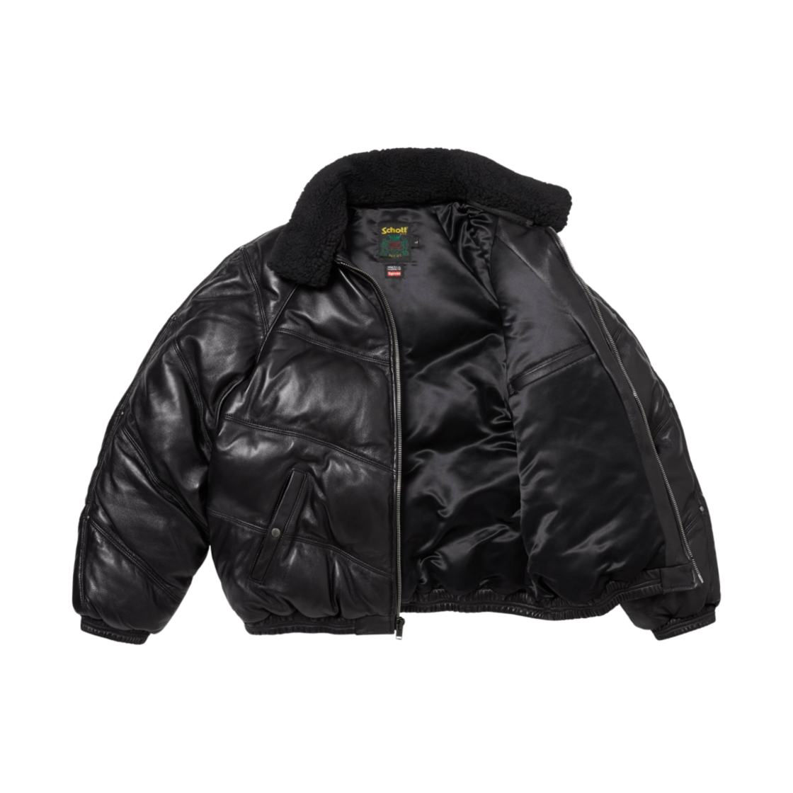 슈프림 x 쇼트 쉐브론 레더 다운 퍼퍼 자켓 블랙 - 24FW(Supreme x Schott Chevron Leather Down Puffer Jacket Black - 24FW) - 4