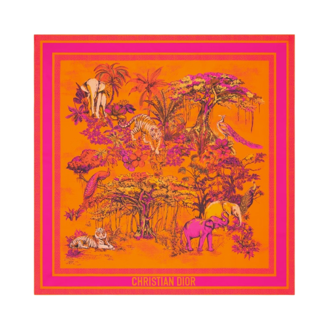 (W) 디올 트왈 드 주이 보야주 90 스퀘어 스카프 실크 트윌 오렌지 멀티컬러((W) Dior Toile De Jouy Voyage 90 Square Scarf Silk Twill Orange Multicolor) - 1