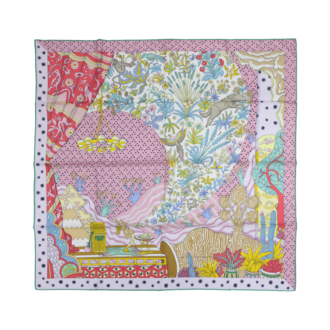 에르메스 H003799S 르 프리미어 샹 스카프 90 비유 로즈 베르 죤