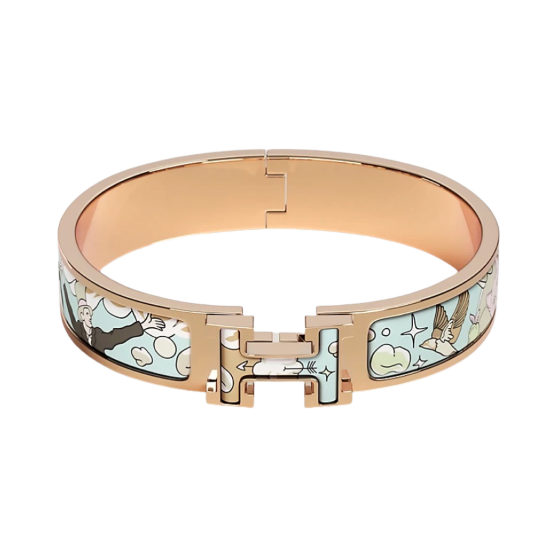 (W) 에르메스 클릭아슈 당 레스 뉘아주 로즈 골드 하드웨어 & 쏭쥬 파스텔((W) Hermes Clic H Dans Les Nuages Bracelet Bracelet Rose Gold & Songe Pastel) - 1