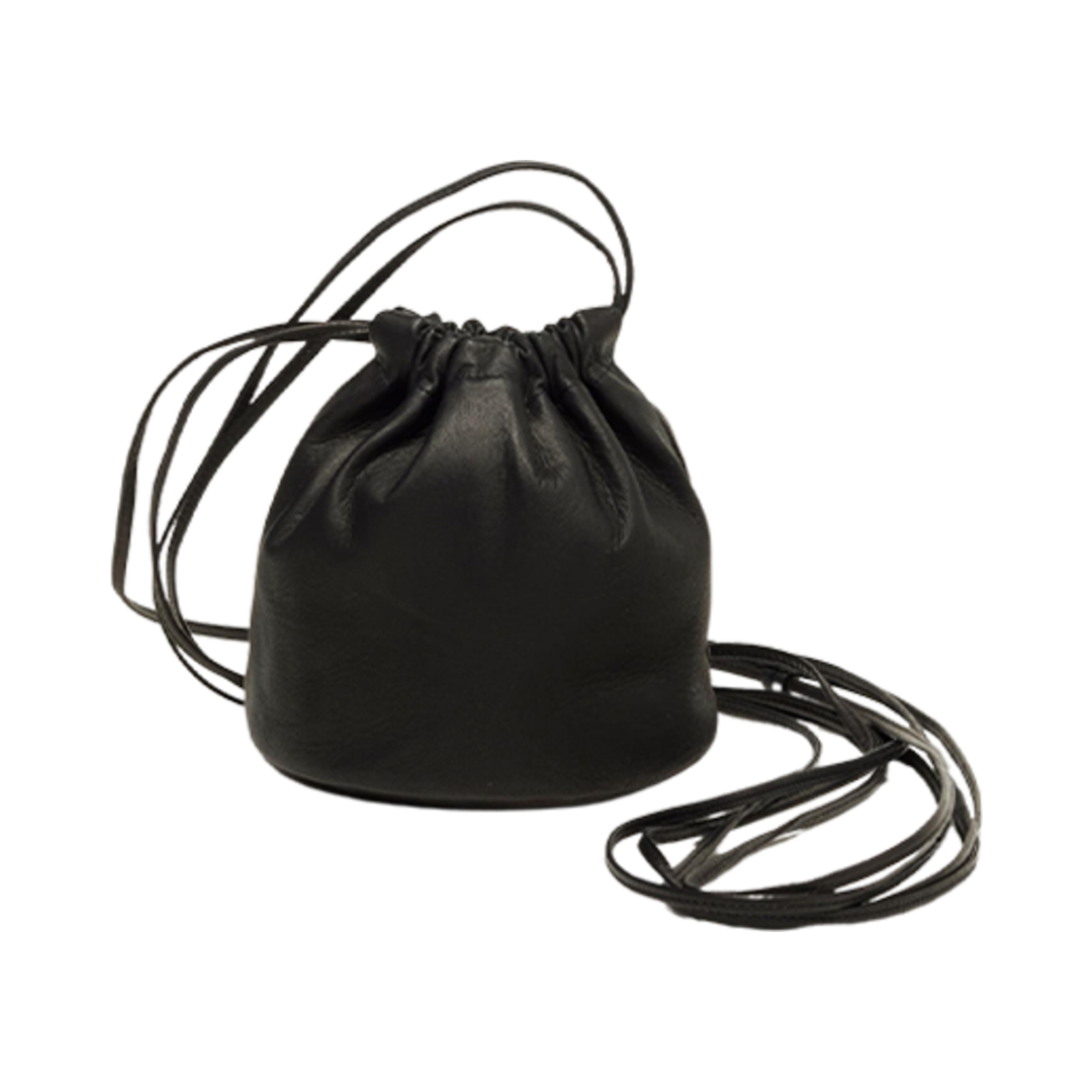 오라리 레더 스몰 라운드 스트링 파우치 블랙(Auralee Leather Small Round String Pouch Black)