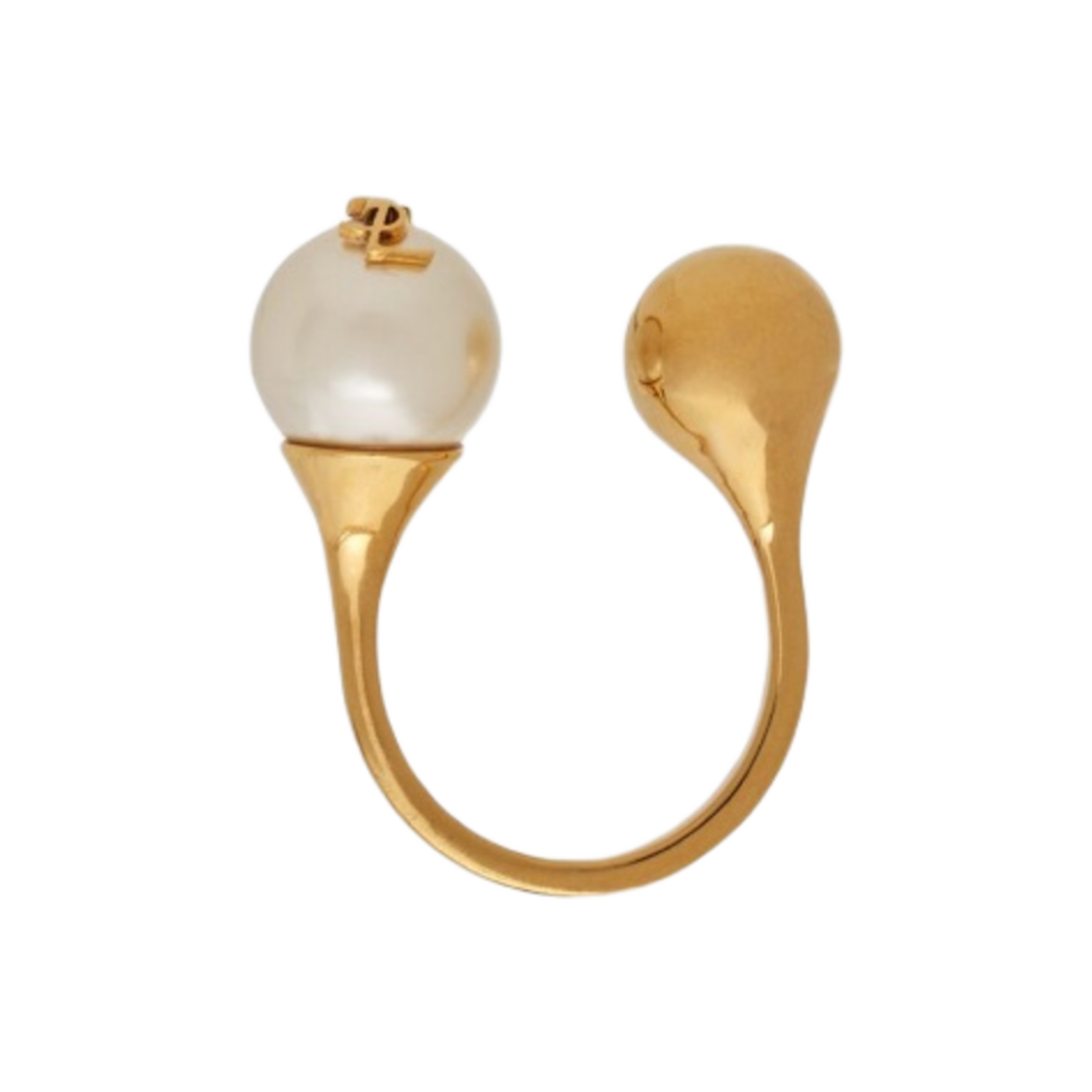 (W) 생로랑 카산드라 메탈 펄 볼 링 에이지드 브라스 골드 크림((W) Saint Laurent Cassandre Pearl and Ball Ring in Metal Aged Brass Gold Cream) - 2