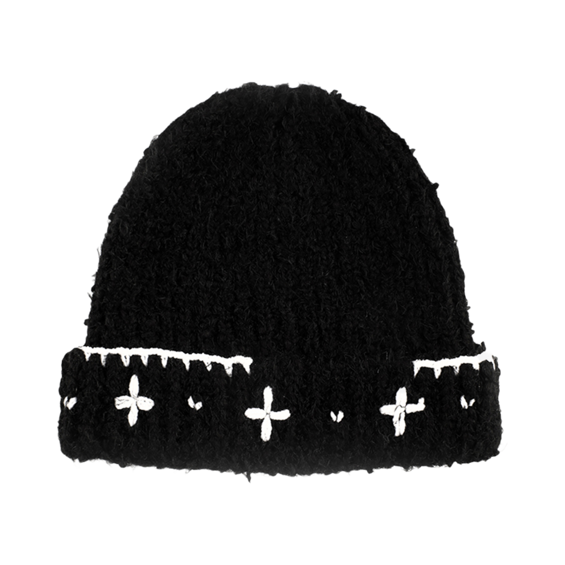 2024FWBEANIE04 Rubati Flower Hand Stitched Beanie Black