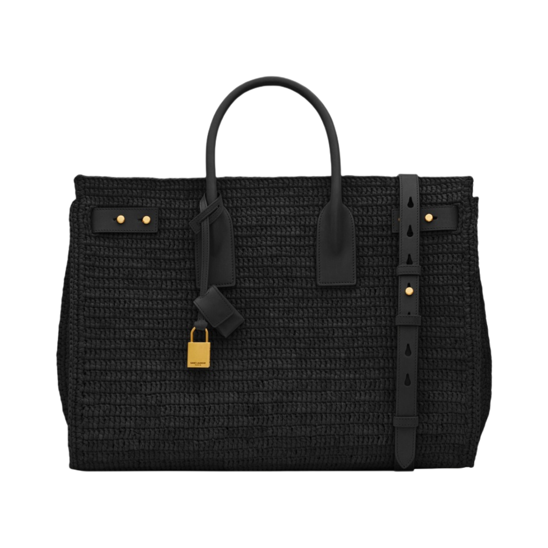 생로랑 삭 드 주르 미디움 서플 라피아 & 베지터블 탠 레더 블랙(Saint Laurent Sac De Jour Medium Supple in Raffia and Vegetable-Tanned Leather Black) - 1