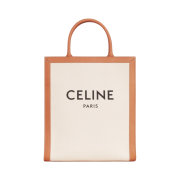 Celine Small Vertical Cabas Celine in Canvas with Celine Print and Calfskin Natural Tan