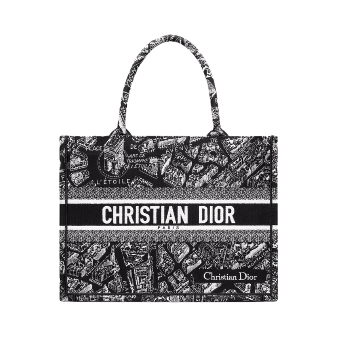 디올 미디움 디올 북 토트백 블랙 화이트 플랜 드 파리 자수(Dior Medium Dior Book Tote Black White Plan De Paris Embroidery) - 1