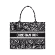 Dior Medium Dior Book Tote Black White Plan De Paris Embroidery
