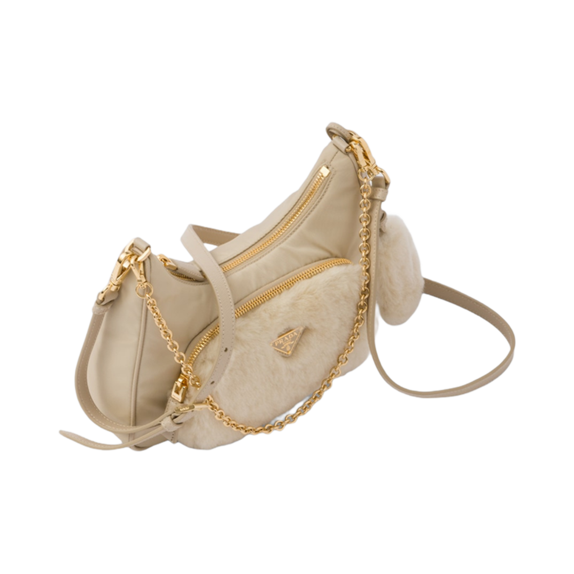 프라다 리나일론 셔링 미니백 데저트 베이지(Prada Re-Nylon Shearling Mini Bag Desert Beige) - 2