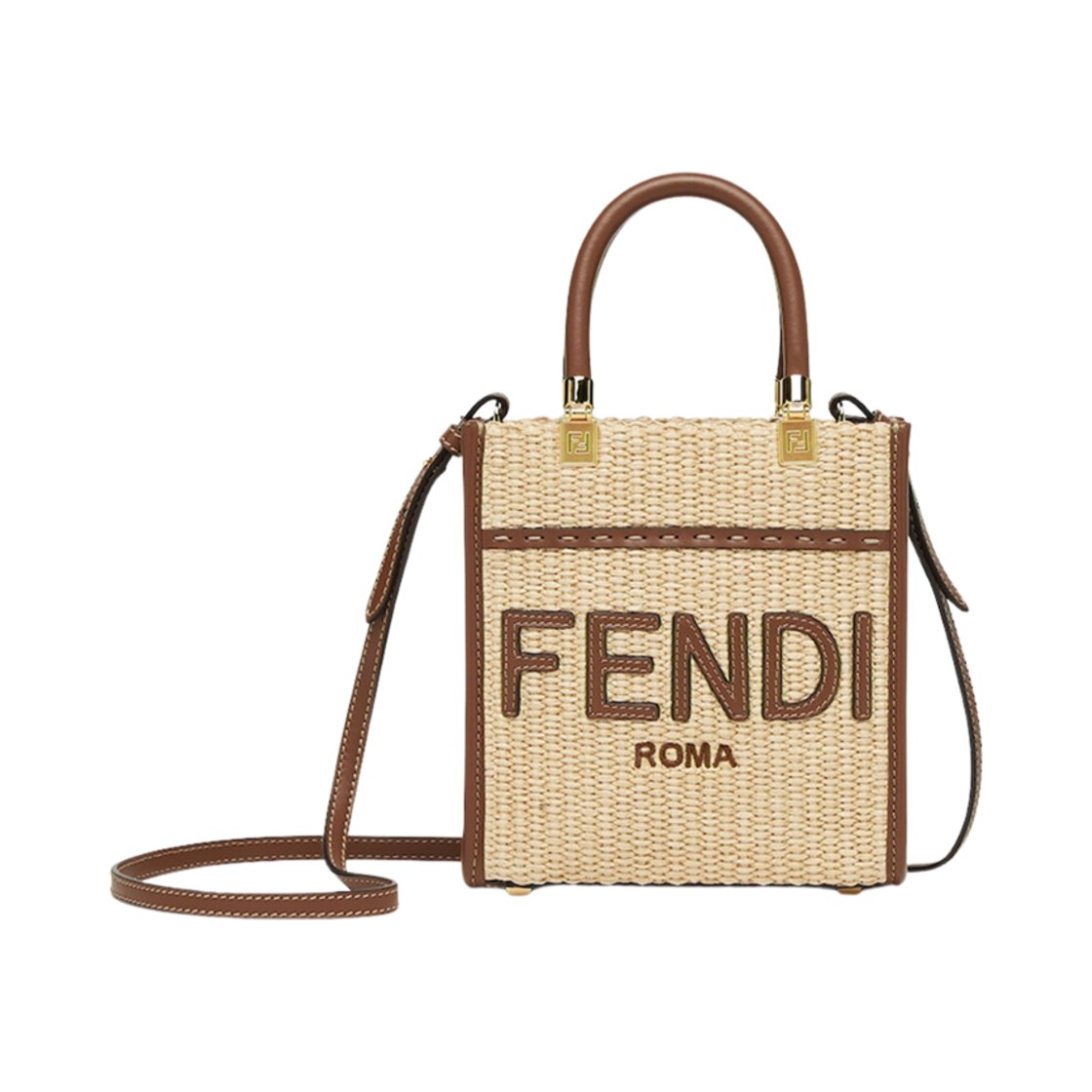 8BS092ANWBF1PLF Fendi Mini Sunshine Fabric Shopper Bag Beige