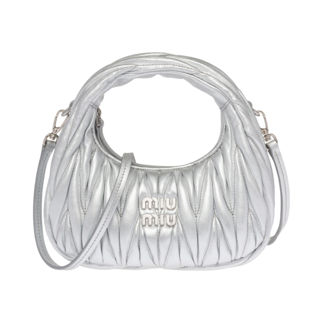 미우 미우 완더 마테라쎄 나파 가죽 호보 미니백 실버(Miu Miu Wander Matelasse Nappa Leather Hobo Mini Bag Silver)