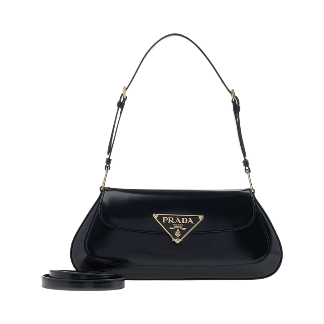 1BD344-Z06-F0632 Prada Brushed Leather Shoulder Bag Black