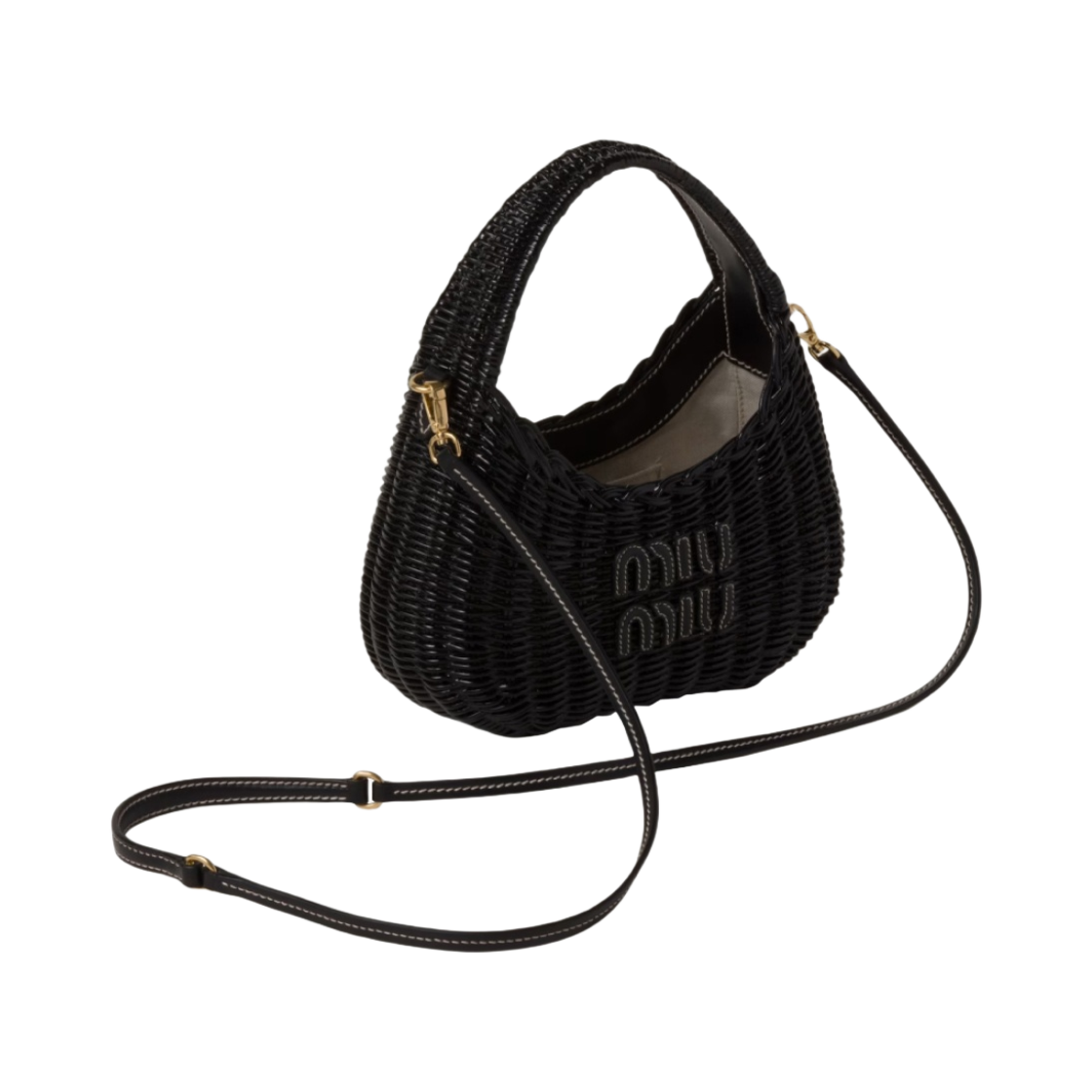미우 미우 완더 위커 호보백 블랙(Miu Miu Wander Wicker Hobo Bag Black) - 2