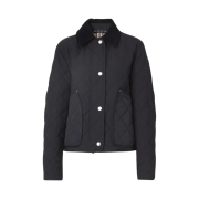 (W) Burberry Corduroy Collar Diamond Quilted Cropped Barn Jacket Black
