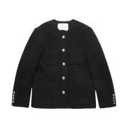 (W) Dunst Spencer Collarless Tweed Jacket Black Navy