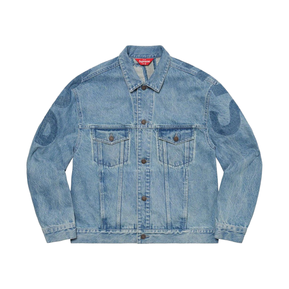 슈프림 인셋 로고 데님 트러커 자켓 워시드 블루 - 22SS