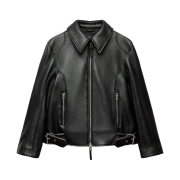 (W) Zara ZW Leather Effect Jacket Black