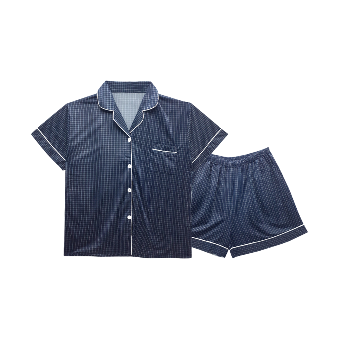 A-CSP-NV-W (W) Aone Cold Check Short Sleeve Pajama Set Navy Check