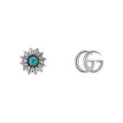 Gucci Double G Flower Stud Earrings Silver Aged Finish