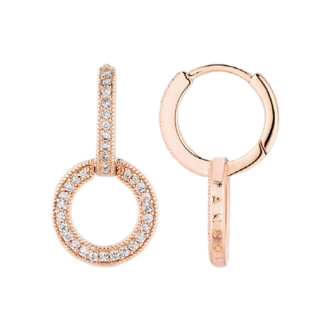 (W) 판도라 스파클링 더블 후프 이어링 로즈 골드 플래팅 클리어((W) Pandora Sparkling Double Hoop Earrings Rose Gold Plated Clear) - 1
