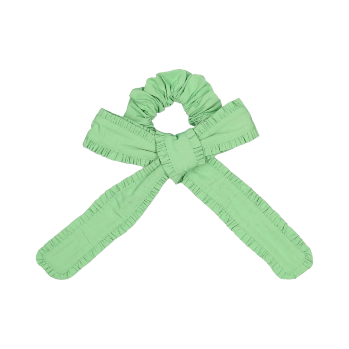 (W) 가니 태피터 믹스 프릴 보우 스크런치 피팟((W) Ganni Taffeta Mix Frill Bow Scrunchie Peapod) - 1