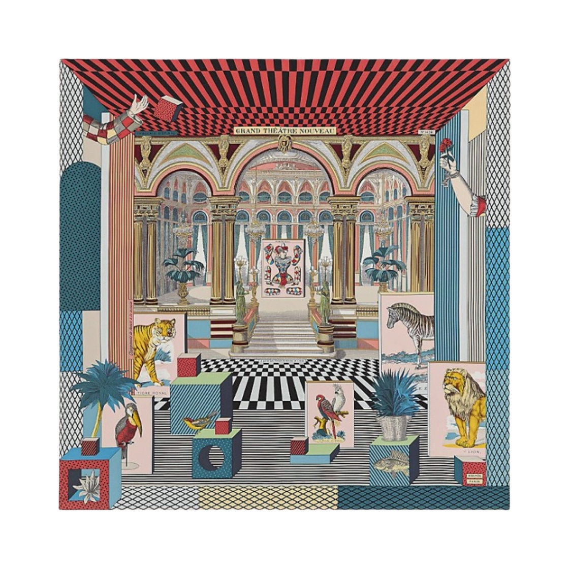 (W) 에르메스 그랜드 씨어터 누보 스카프 90 블루 진 베르 무타드((W) Hermes Grand Theatre Nouveau Scarf 90 Bleu Jean Vert Moutarde) - 1