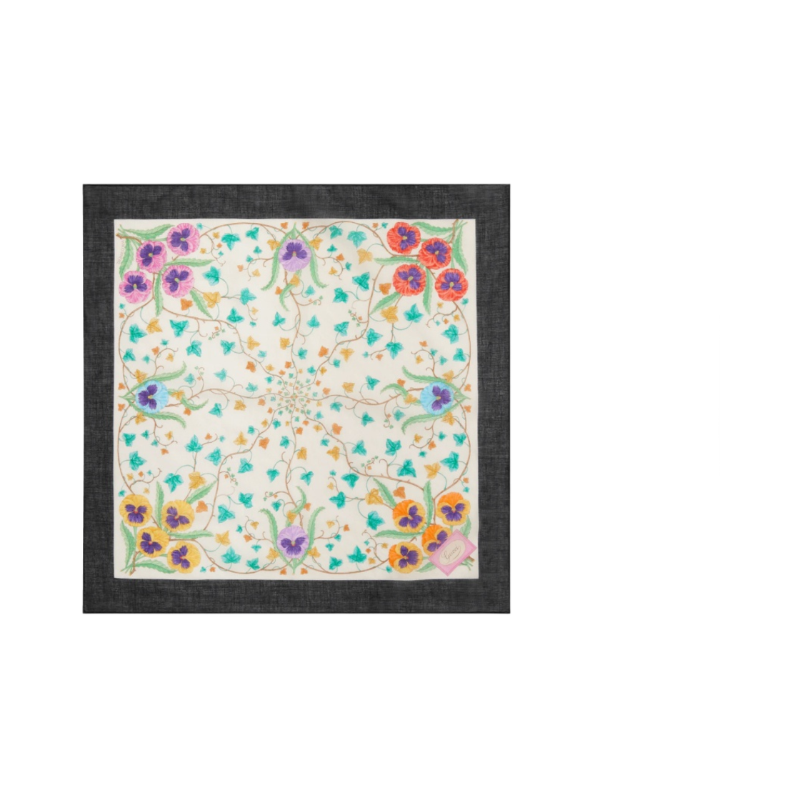 (W) 구찌 플로럴 프린트 코튼 포켓 스퀘어 아이보리 블랙((W) Gucci Floral Print Cotton Pocket Square Ivory Black) - 1