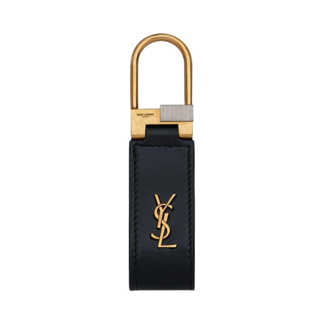 668961-02G0W-1000 Saint Laurent Tiny Cassandre Keyring in Smooth Leather Black