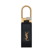 Saint Laurent Tiny Cassandre Keyring in Smooth Leather Black