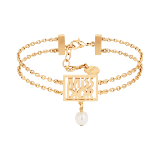 (W) Dior Miss Dior Bracelet Gold-Finish Metal & White Resin Pearl