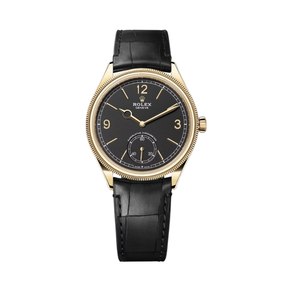 롤렉스 퍼페추얼 1908 39mm 52508 인텐스 블랙 옐로우 골드 엘리게이터 스트랩 브레이슬릿(Rolex Perpetual 1908 39mm 52508 Intense Black Yellow Gold Alligator Strap Bracelet)