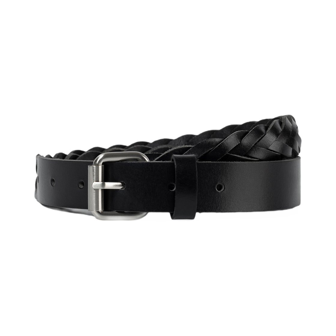(W) 로우클래식 브레이드 레더 벨트 블랙((W) Low Classic Braid Leather Belt Black)
