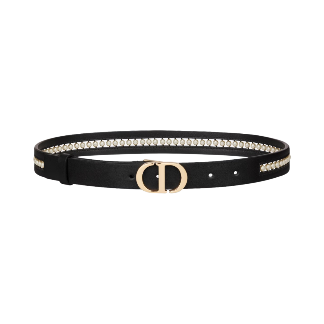 (W) 디올 30 몽테뉴 25mm 스무스 카프스킨 벨트 블랙 화이트 글래스 펄((W) Dior 30 Montaigne 25mm Smooth Calfskin Belt Black White Glass Pearls) - 1