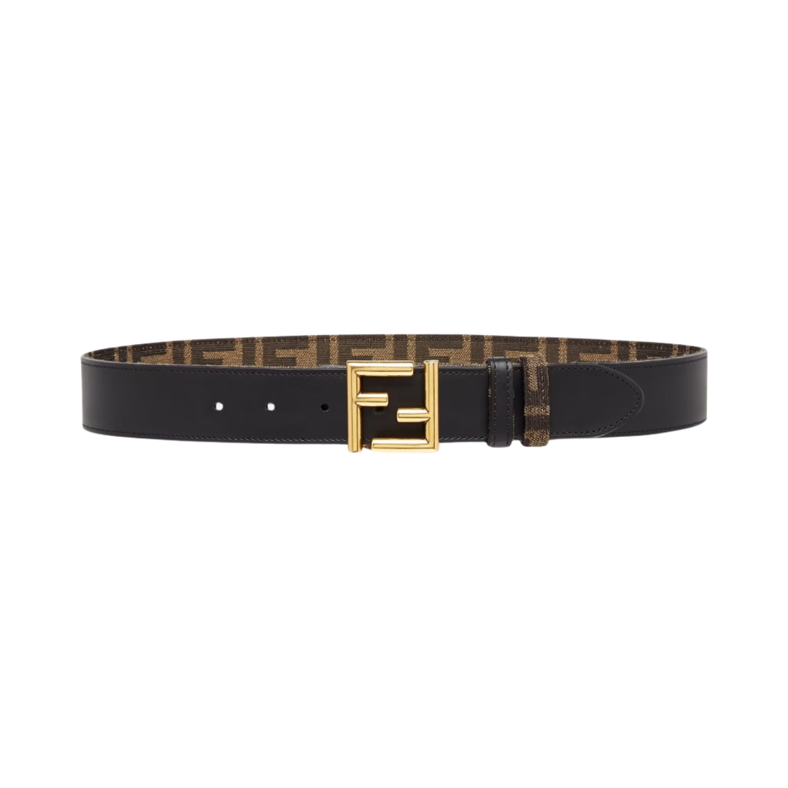 8C0686ANH7F1L2J (W) Fendi Leather and FF Fabric Reversible Belt Black