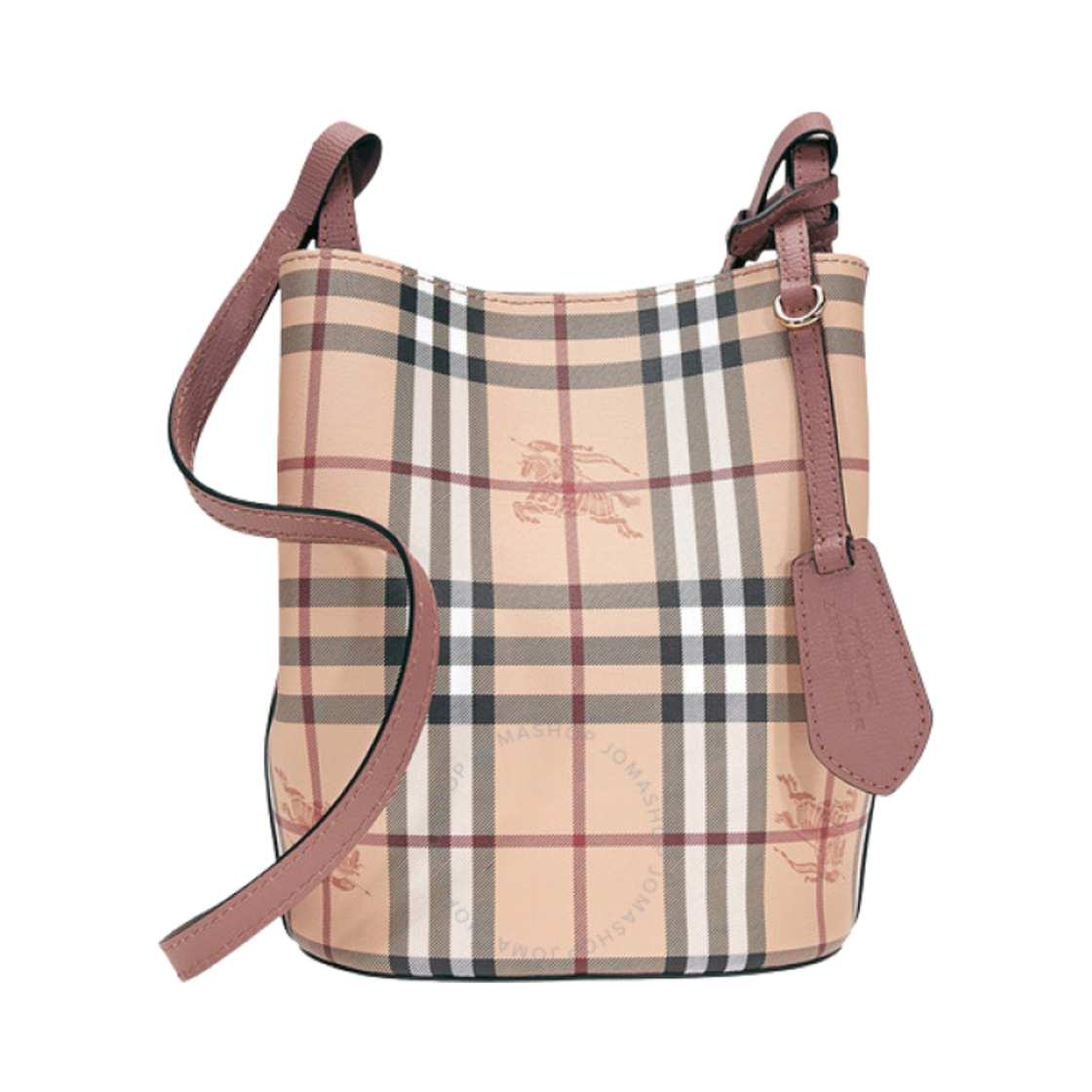 버버리 헤이마켓 체크 론 버킷 크로스바디백 라이트 엘더베리
