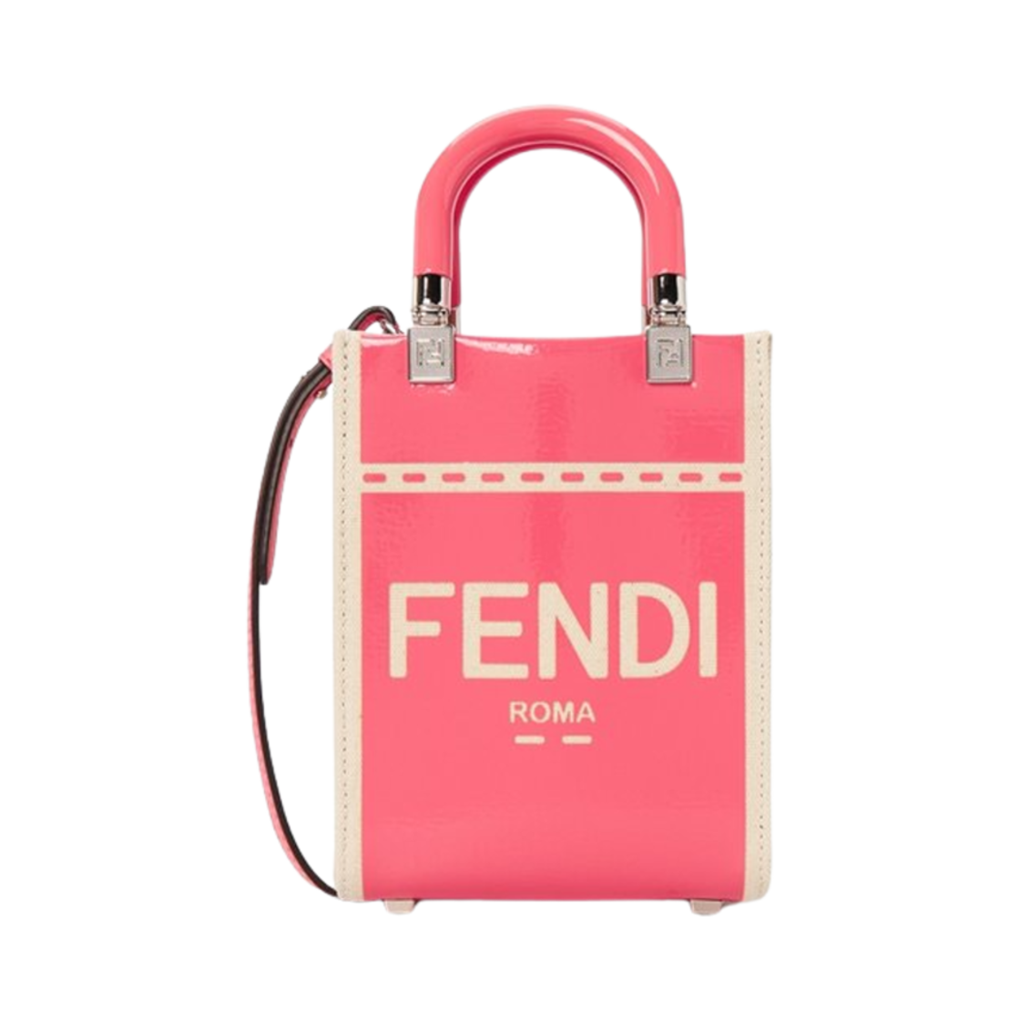 8BS051ANT7F1LG1 Fendi Mini Sunshine Patent Leather Canvas Shopper Pink