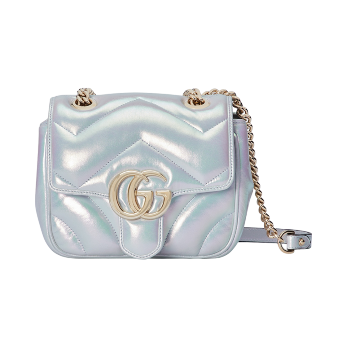 구찌 GG 마몽 미니 숄더백 블루 이리디센트 레더(Gucci GG Marmont Mini Shoulder Bag Blue Iridescent Leather) - 1