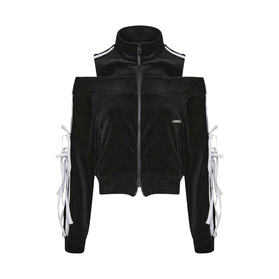 NK3FOT01 Notknowing Velour Ribbon Track Top Black