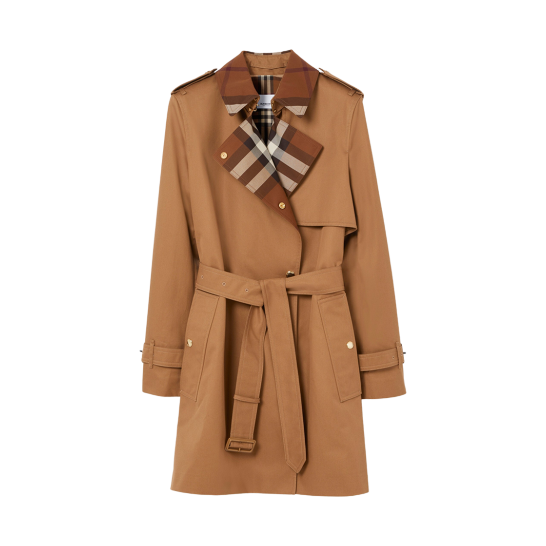 (W) 버버리 체크 패널 코튼 개버딘 트렌치 코트 더스티 카라멜((W) Burberry Check Panel Cotton Gabardine Trench Coat Dusty Caramel) - 1