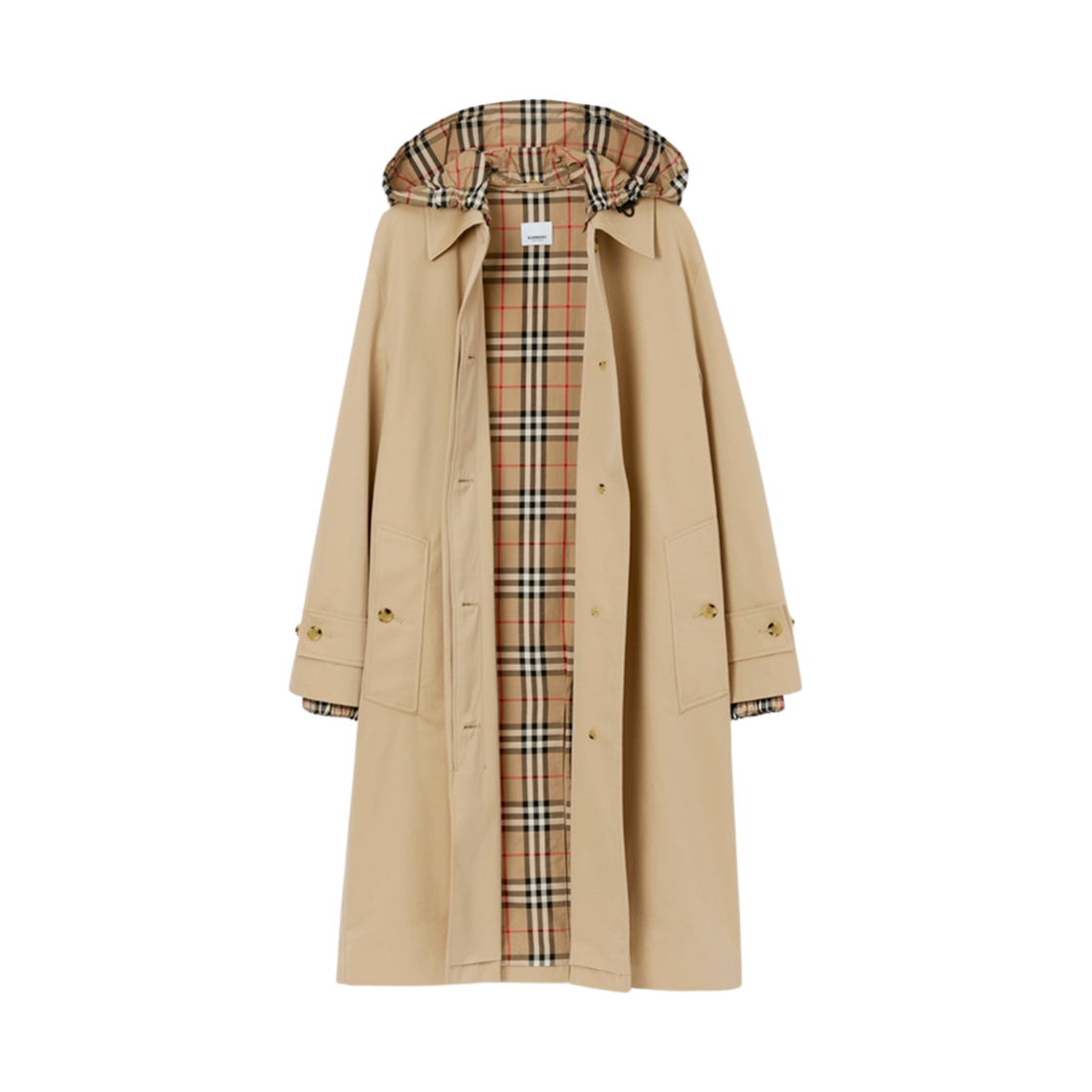 (W) 버버리 렝스 체크 후드 개버딘 카 코트 허니((W) Burberry Mid-Length Check Hood Gabardine Car Coat Honey) - 2