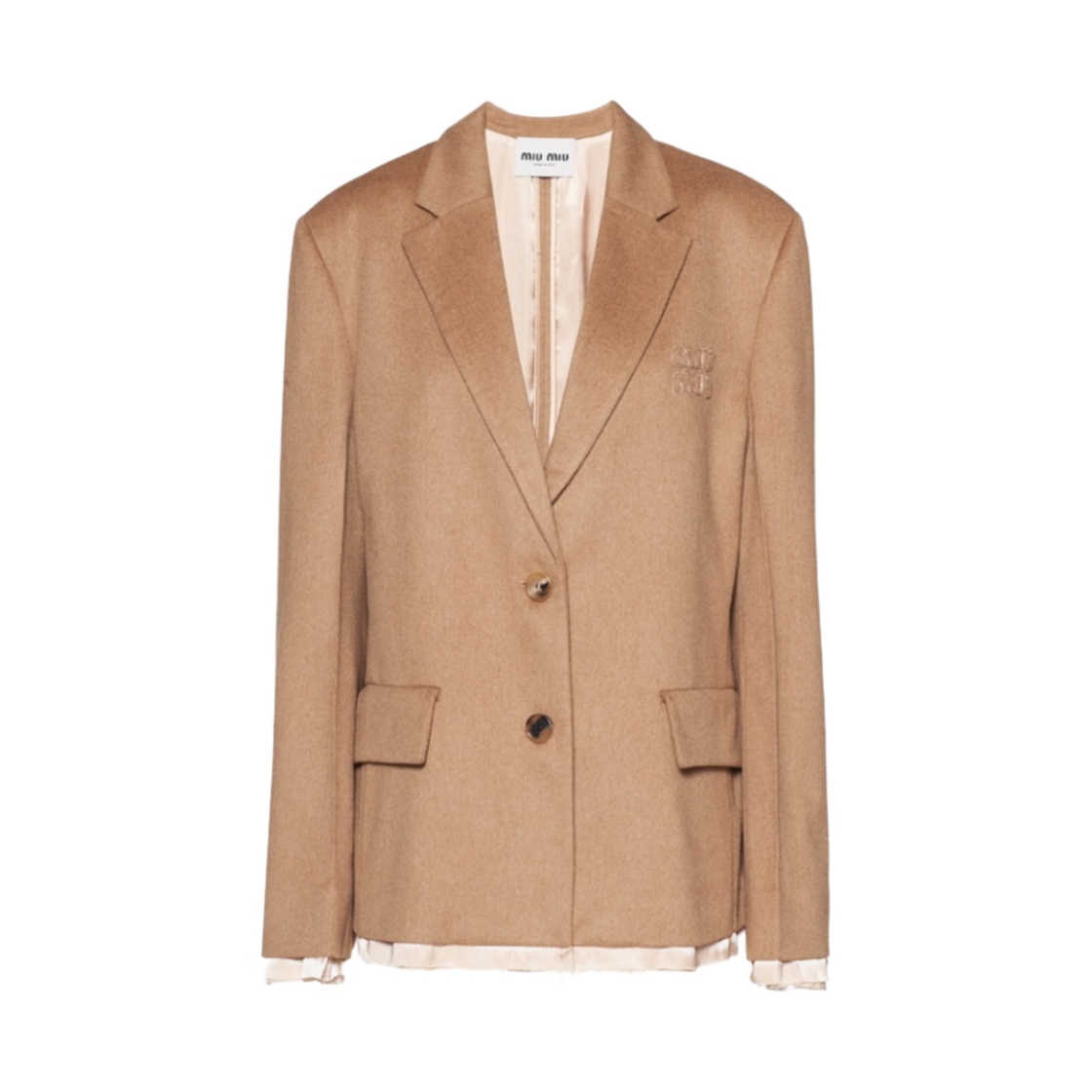 (W) 미우 미우 싱글 브레스티드 카멜 헤어 자켓 카멜 브라운((W) Miu Miu Single Breasted Camel Hair Jacket Camel Brown) - 1