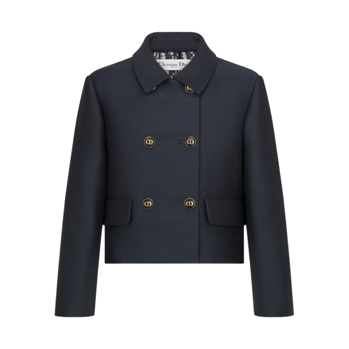 (W) 디올 실크 트윌 울 크롭 자켓 네이비 블루((W) Dior Cropped Jacket Silk Twill Wool Navy Blue) - 1