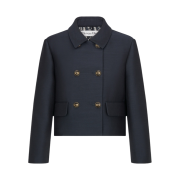 (W) Dior Cropped Jacket Silk Twill Wool Navy Blue