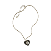 (W) Chanel Necklace Metal Strass & Gold Black Pearly White Crystal