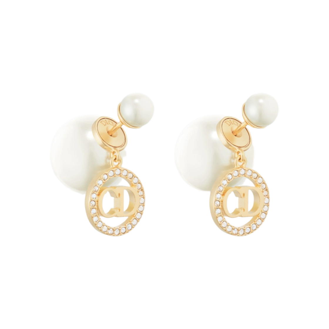 (W) 디올 트리발 이어링 골드 피니쉬 메탈 화이트 레진 펄 실버 톤 크리스탈((W) Dior Tribales Earrings Gold Finish Metal White Resin Pearls Silver Tone Crystals) - 1