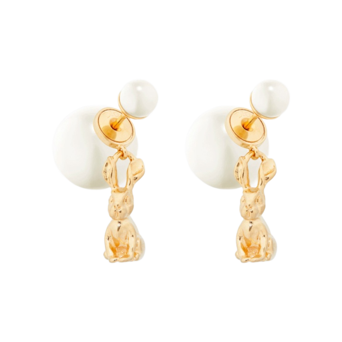(W) 디올 트리발 이어링 골드 피니쉬 메탈 화이트 레진 펄((W) Dior Tribales Earrings Gold Finish Metal White Resin Pearls) - 1