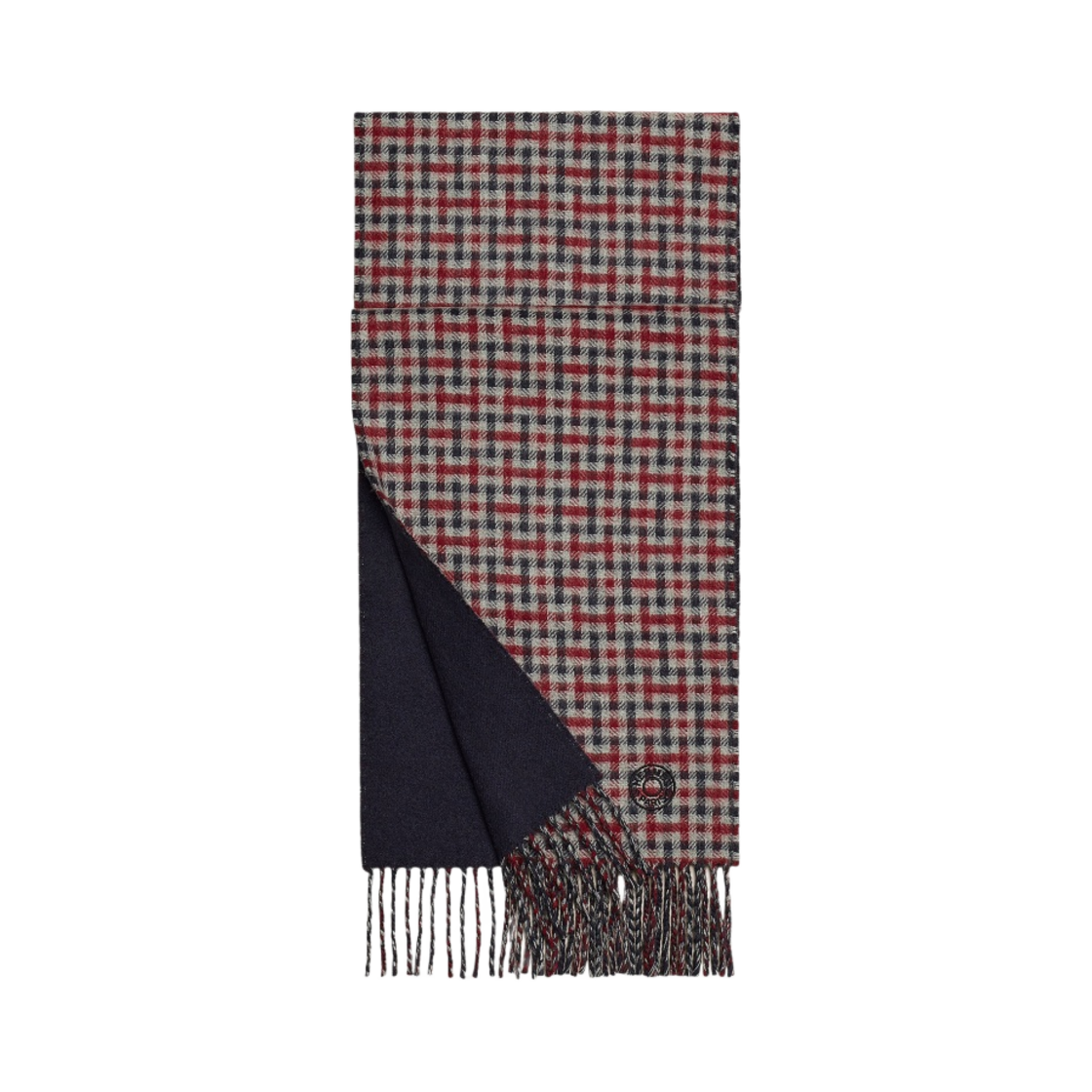 H393832T11 Hermes H Ecossais Recto-Verso Muffler Marine Bordeaux Gris Clair