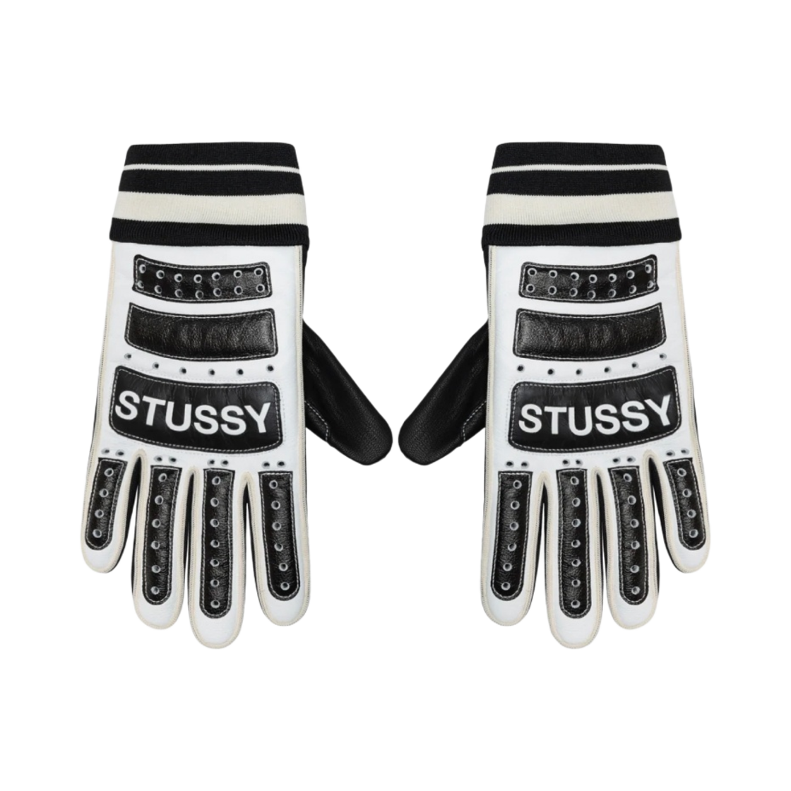 스투시 레더 바이크 글러브 블랙 화이트(Stussy Leather Bike Gloves Black White)